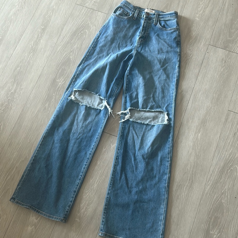 Flare leg ripped high waist jeans